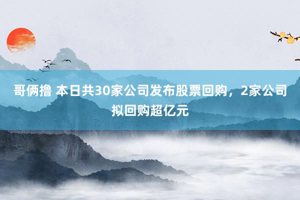 哥俩撸 本日共30家公司发布股票回购，2家公司拟回购超亿元