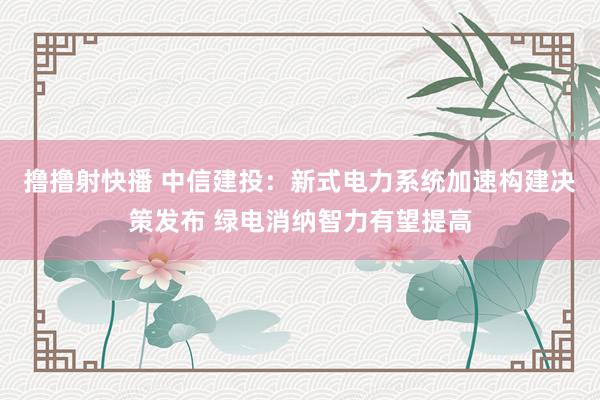 撸撸射快播 中信建投：新式电力系统加速构建决策发布 绿电消纳智力有望提高